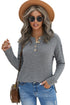 Henley Button Placket Side Slit Drop Shoulder Pullover Knit Sweater